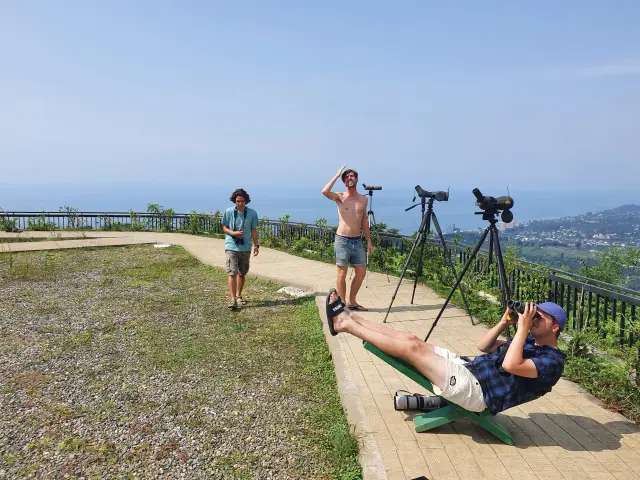 Behind-the-scenes photo from the 2022 Batumi Raptor Count autumn season