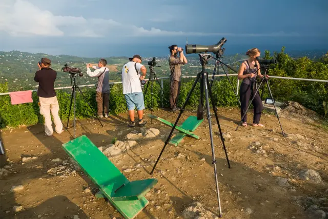 Behind-the-scenes photo from the 2019 Batumi Raptor Count autumn season