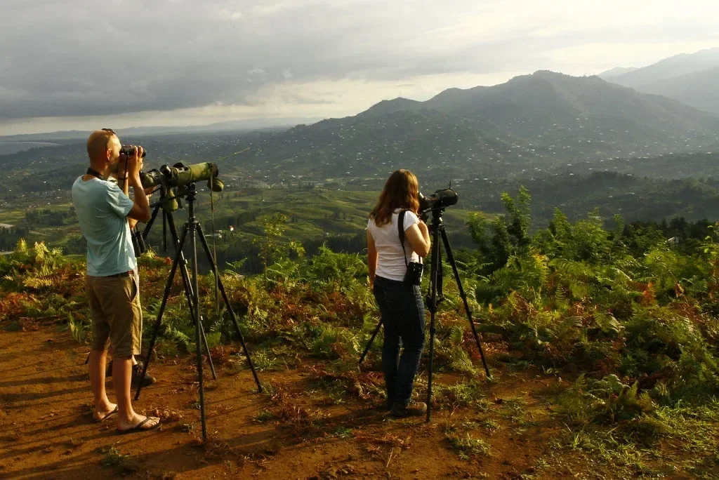 BRC volunteers scanning the skies for migrating raptors from Station 1 in the Batumi bottleneck