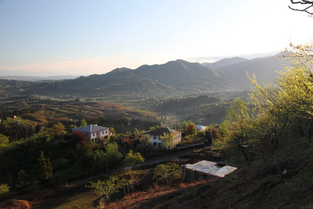 View over the village of Sakhalvasho at sunrise